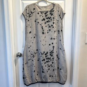 Grizas, size Medium, MIDI LIGHT KHAKI SPLASH LINEN DRESS